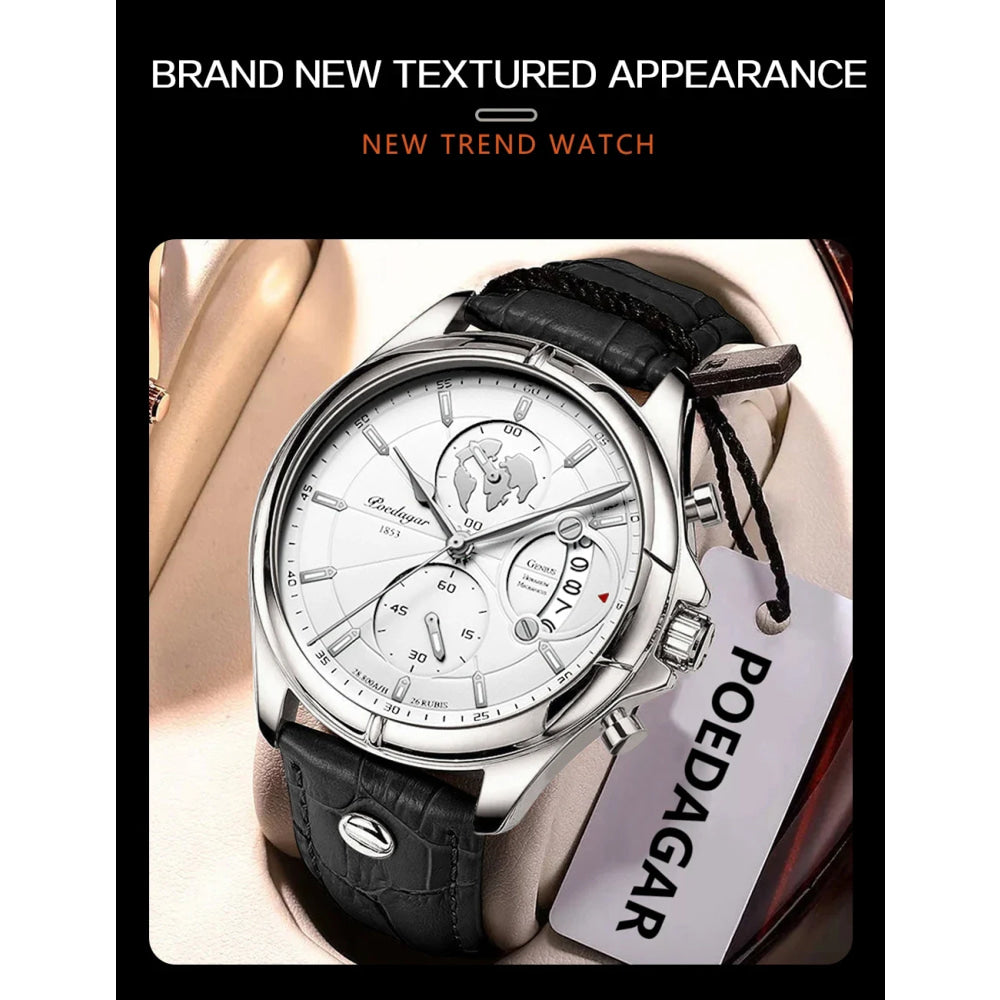 POEDAGAR Luxury Man Wristwatch Chronograph Date Waterproof Leather Men Watch Casual Quartz Men's Watches Sports Male Clock Reloj
