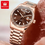 OLEVS Men's Watch Top Brand Luxury Wrist Watch For Men Fashion Rose Gold Stainless Steel Waterproof Watch Day Date Quartz Clock