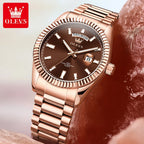 OLEVS Men's Watch Top Brand Luxury Wrist Watch For Men Fashion Rose Gold Stainless Steel Waterproof Watch Day Date Quartz Clock