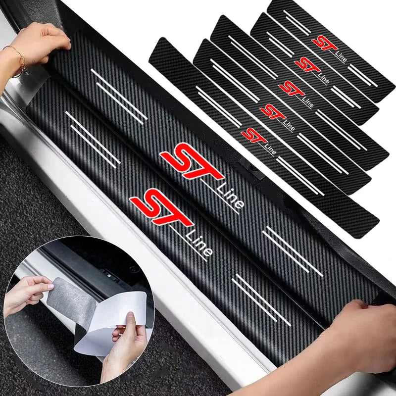 1/4/5Pcs Car Door Sill Scuff Plate Decor Carbon Fiber Stickers For Ford ST Line Focus Fiesta Shelby Edge Mondeo Explorer Transit