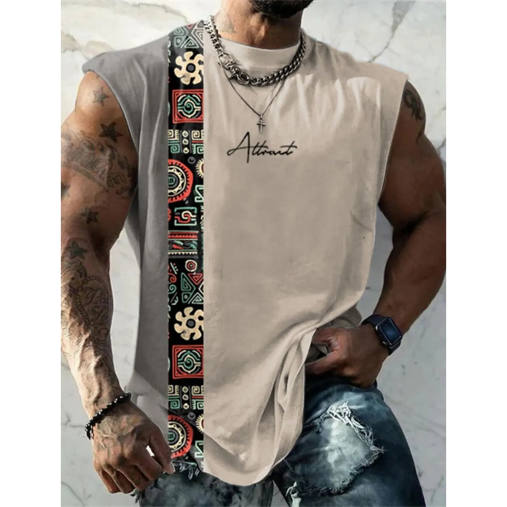 Summer New Men's Vest T Shirt Patterned Tribal Round Neck Clothing Daily Fitness Sports Vintage Sleeveless Printed Ethnic Tops