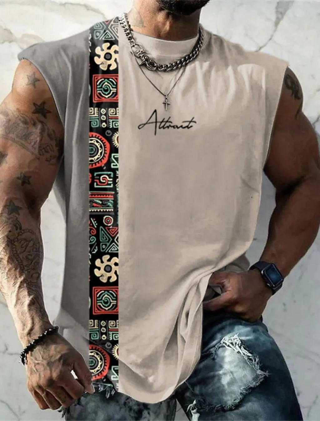 Summer New Men's Vest T Shirt Patterned Tribal Round Neck Clothing Daily Fitness Sports Vintage Sleeveless Printed Ethnic Tops