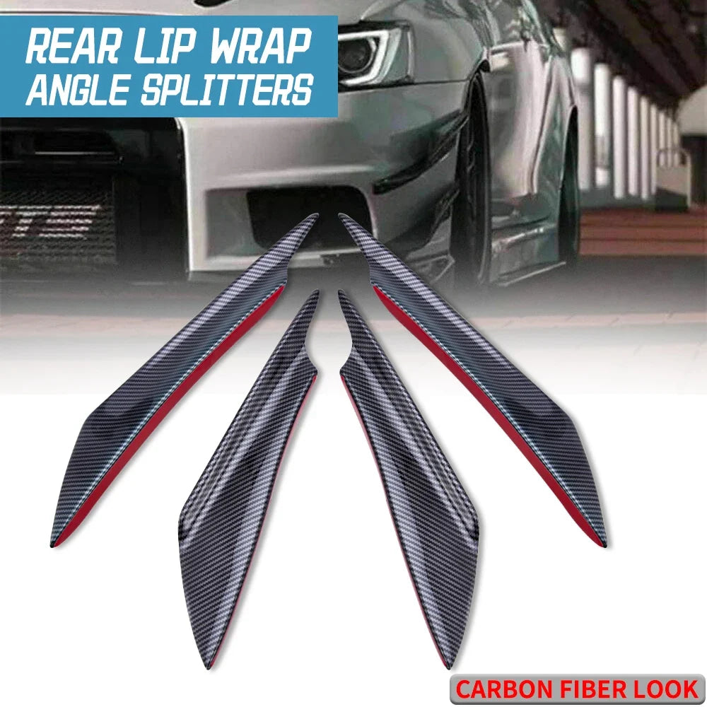 4pcs Front Bumper Side Canards Splitter Fins Universal Spoilers Carbon Fiber Car Door Anti-collision Belt Bumper Guard