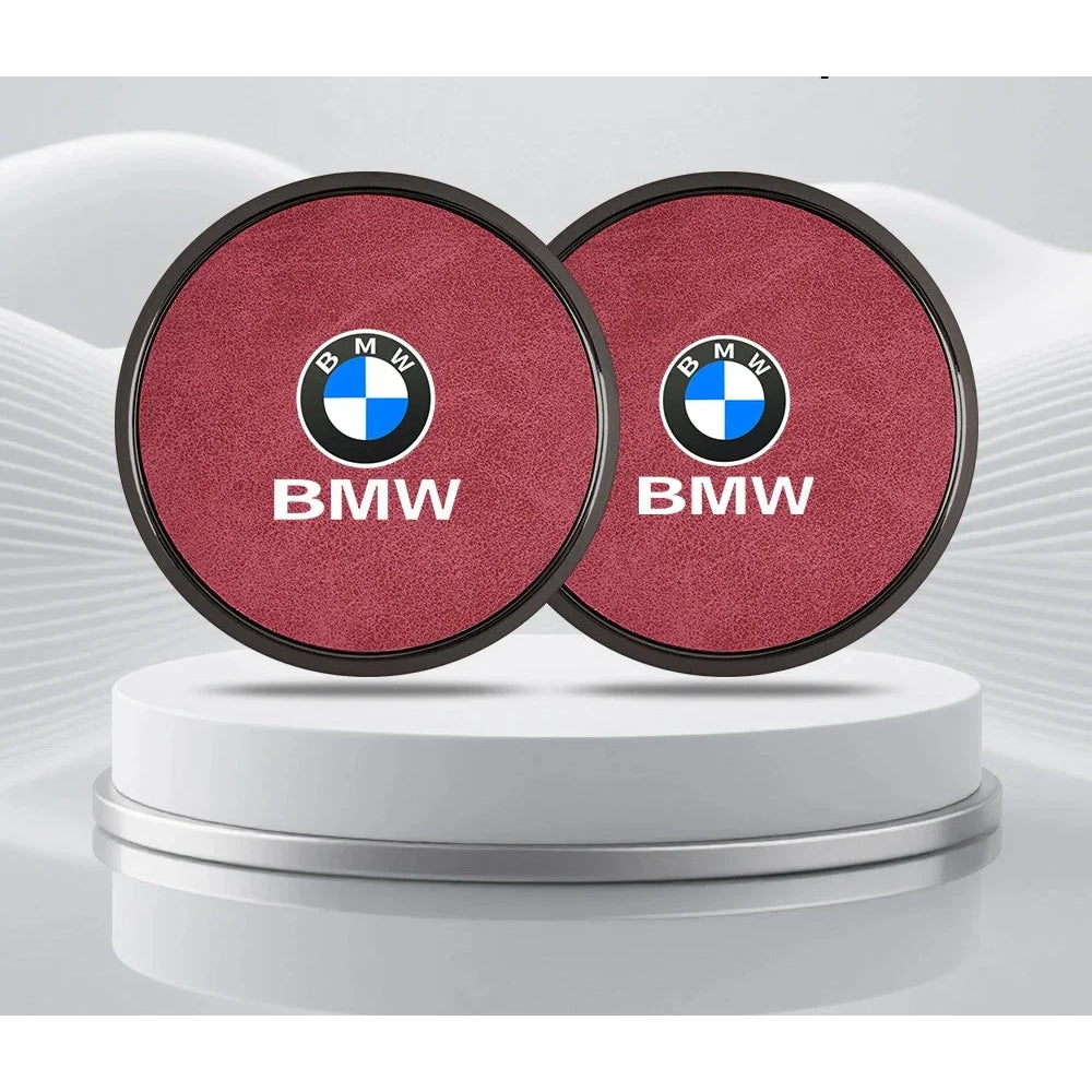 2Pcs Leather Car Coaster Anti-slip Mat Cup Holder Pad For BMW X1 X2 X3 X4 X5 X6 X7 1 3 5 6 7 Series E60 E90 E70 G20 G30 G7