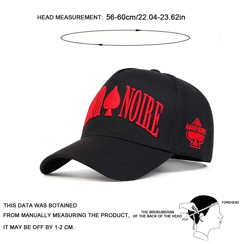 Unisex AMOUR NOIRE Spades Embroidery Baseball Caps Spring Autumn Outdoor Adjustable Casual Hats Dad Hat Sunscreen Hat