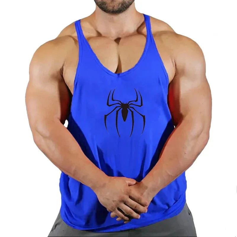 Mens Bodybuilding Faux Cotton Tank Top Gym Fitness Sports Sleeveless Top Skull Print Breathable Tank Top Mens Summer Tank Top