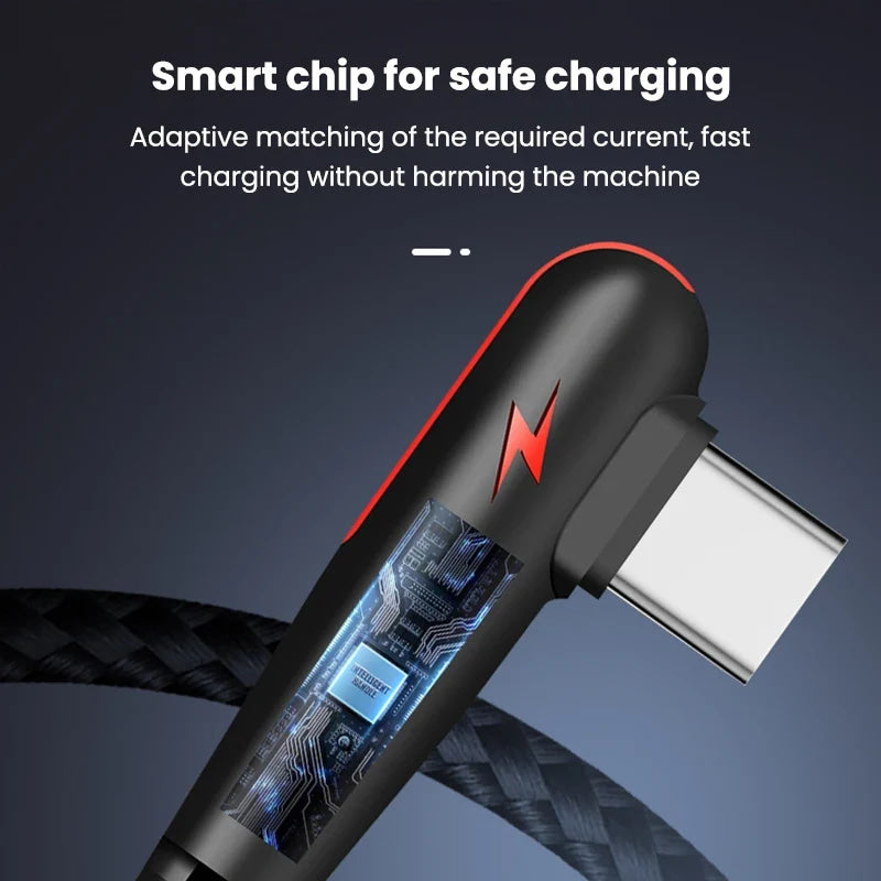 120W USB C Cable 90 Degree For OPPO Fast Charging Cord For Samsung S21 xiaomi 14 iPhone15 Quick Charging Data Wire Charger Cable