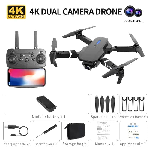 2025 E88 Pro WiFi FPV Drone con cámara individual doble 4K 1080P gran angular HD mantenimiento de altitud plegable Quadcopter RC helicóptero de juguete