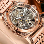 A MEN'S Black Zinc Alloy Business Style Luminous Carved Fully Automatic Tourbillon Hollow Mechanical Watch