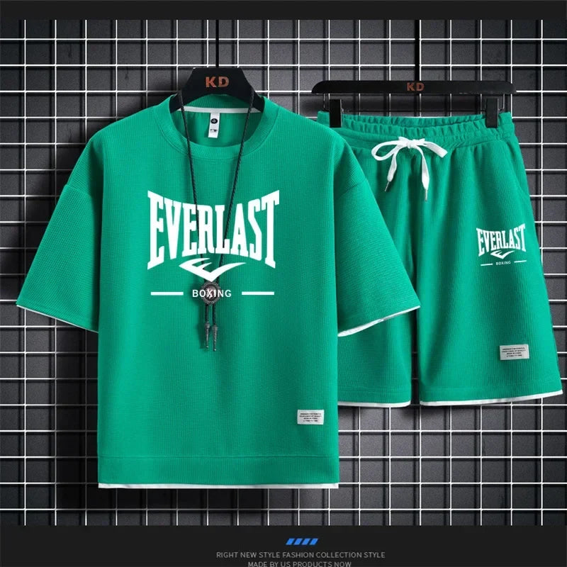 2026 Men's summer suit high quality round neck men's T-shirt 2 pieces shorts running quick dry leisure quick dry.