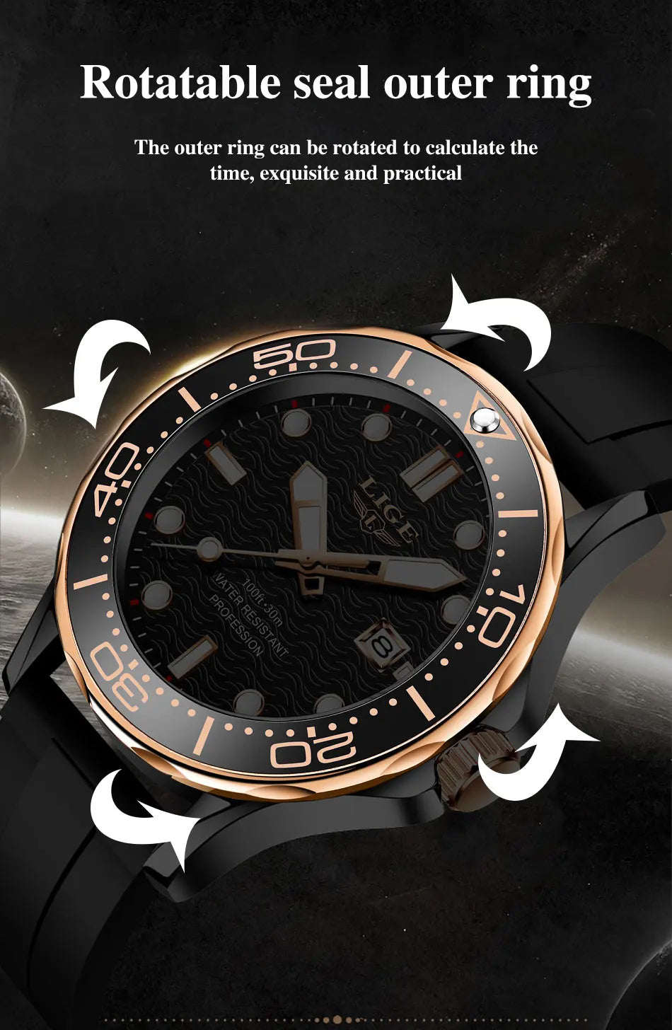 LIGE Men Watch Business Date Watch for Men Luxury Sport Quartz Watches Waterproof Luminous Silicone Wristwatch Relogio Masculino