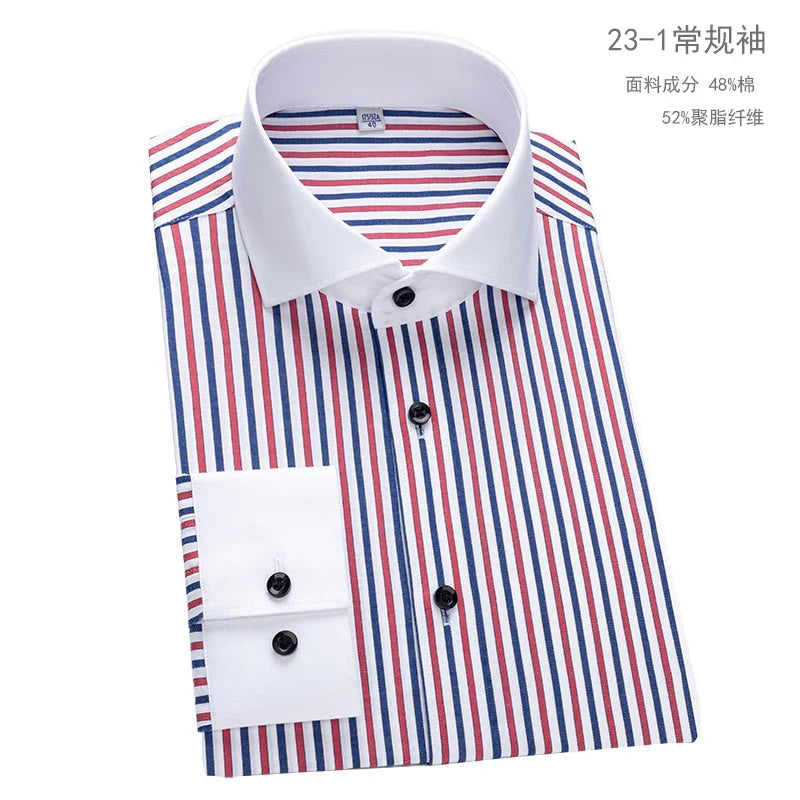 Men's French cufflink shirt with slim fit and contrasting color collar, Windsor collar, striped formal long sleeved shir