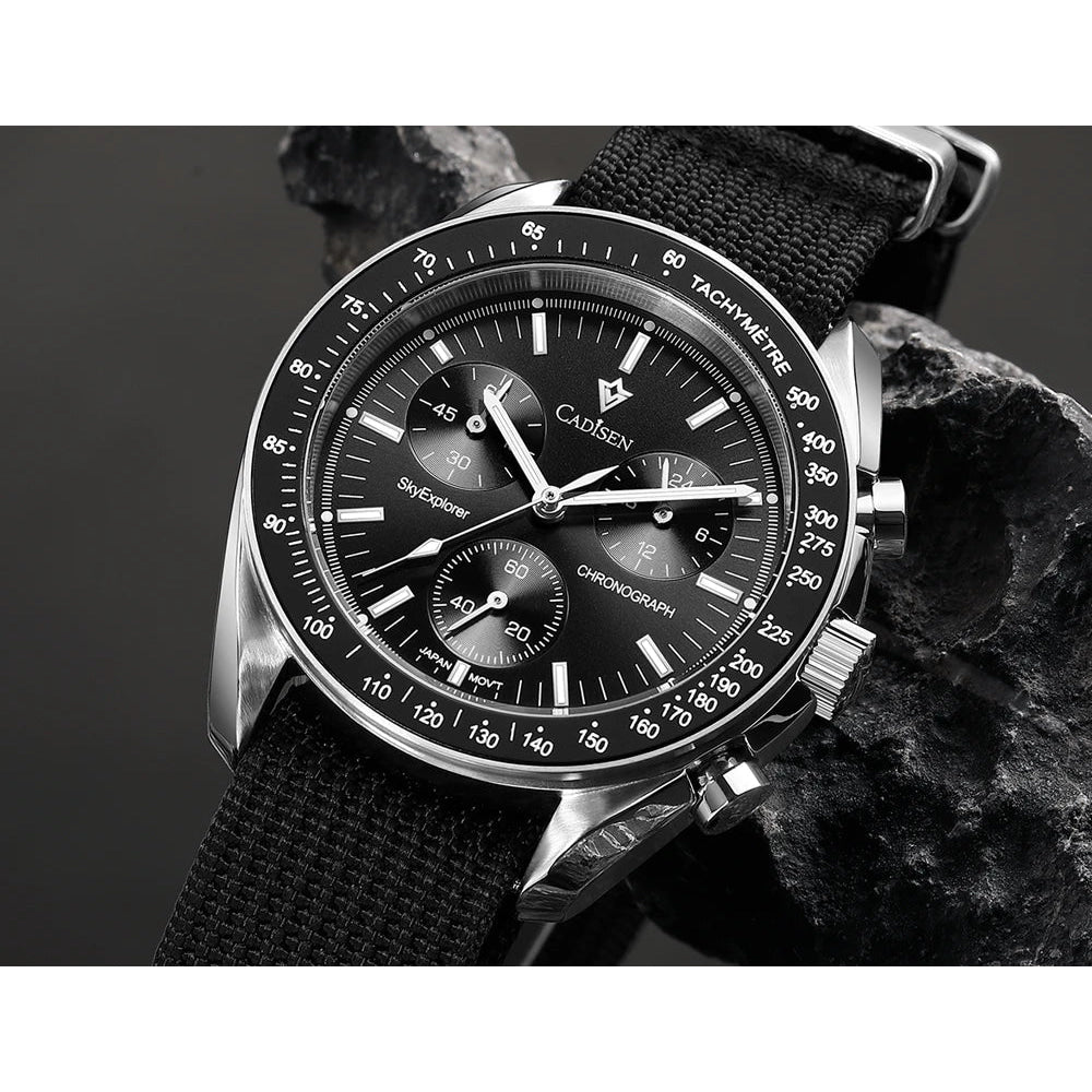 CADISEN New Men's Watches Luxury Quartz Wrist Watch For Men Sapphire AR Coated Crystal Canvas VK68 Speed Chronograph Automatic