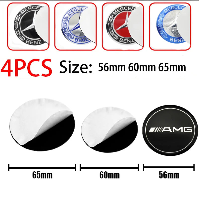 4pc 56mm 60mm 65mm Car Logo Wheel Center Stickers Auto Accessories For Mercedes Benz AMG W204 W124 W205 W203 W211 W201 W108 W210