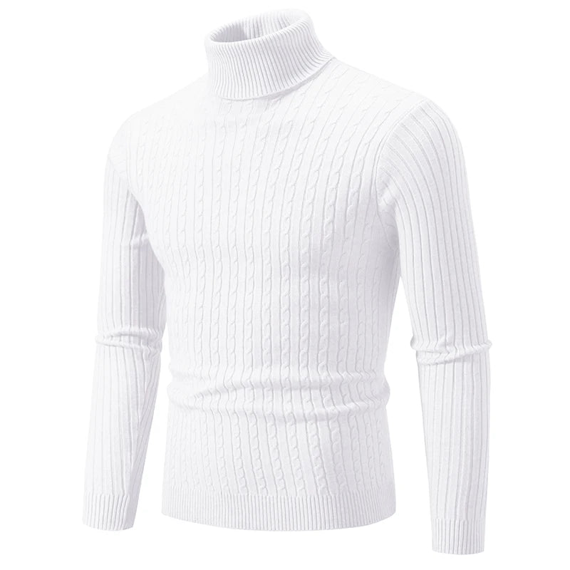 Nuevo suéter de cuello alto para hombre, jersey de Color sólido, tejido cálido, informal, sudadera de cuello alto, Tops de lana para hombre para invierno al aire libre