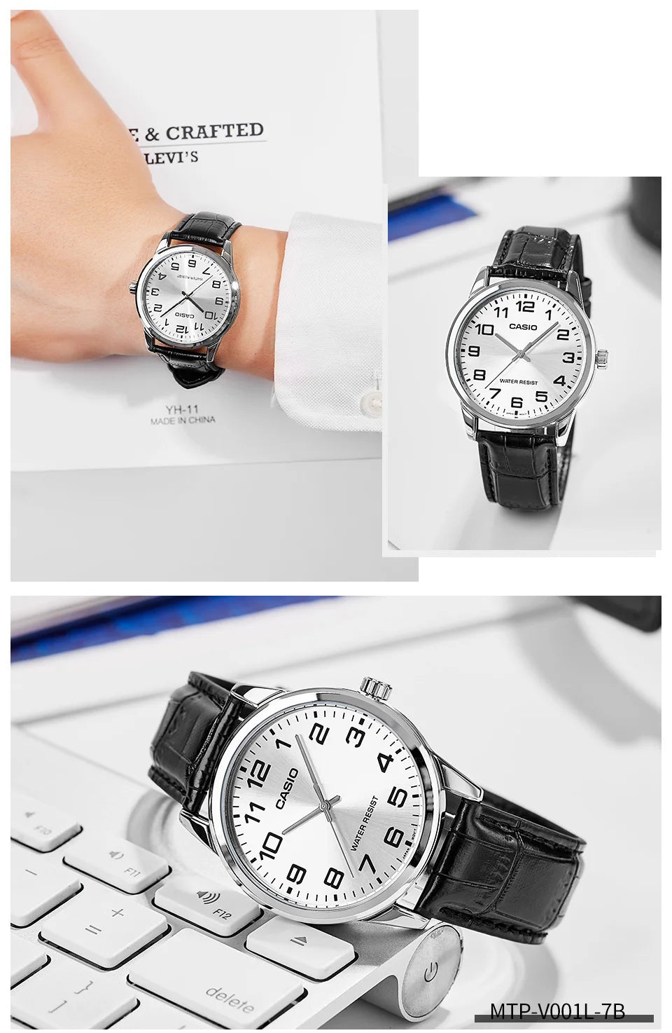 Casio Watch for Men Simple Minimalist Business Style Fashionable Design Water Resistant Quartz Movement MTP-V001
