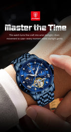 POEDAGAR Luxury Men Wristwatch Fashion Date Hollow Tourbillon Man Clock Automatic Mechanical Stainless Steel Men's Watches Reloj