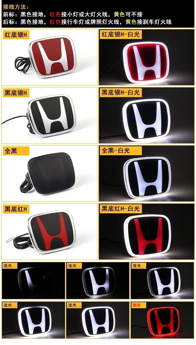 For Honda Accord Civic Odyssey CRV Inspire Amaze Vezel PMMA LED Car Emblem Sticker Front Rear Trunk Light Badge Accessories