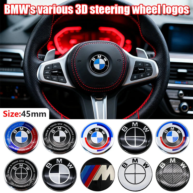 45mm 47mm Steering Wheel Center Emblem Badge Sticker For BMW E39 E46 E60 E87 E90 E92 F10 F20 F30 G20 Interior Decoration