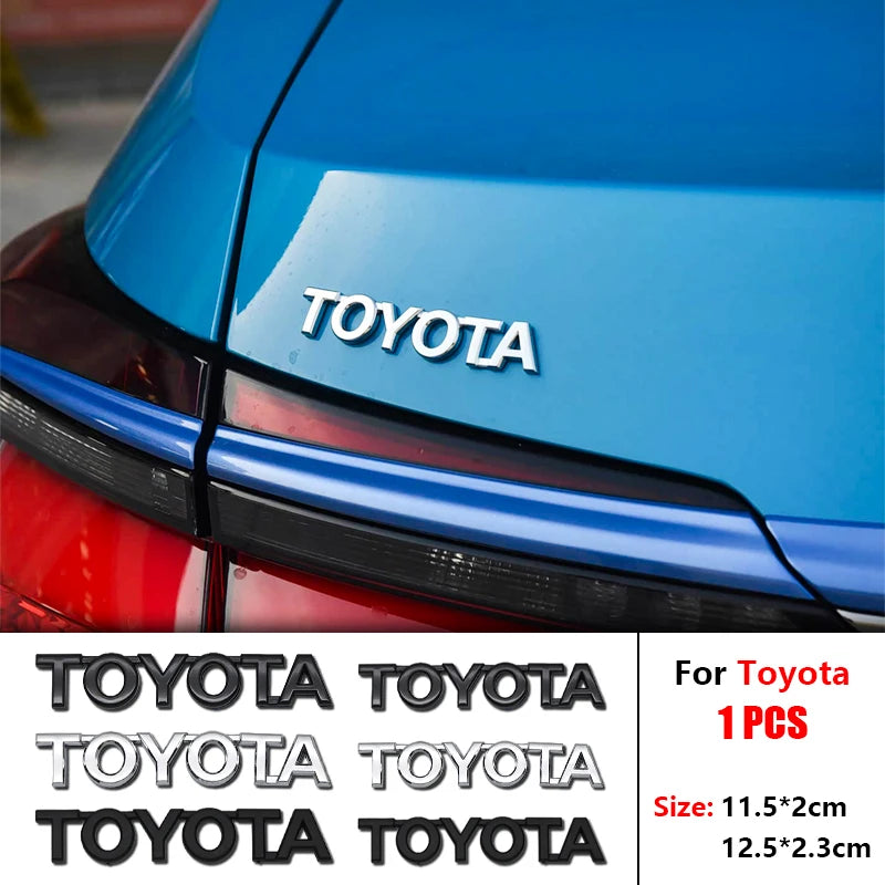 3D ABS TOYOTA Letters Emblem Rear Trunk Badge Logo Nameplate Sticker Black Chrome For Hilux Highlander Yaris RAV4 Camry Corolla