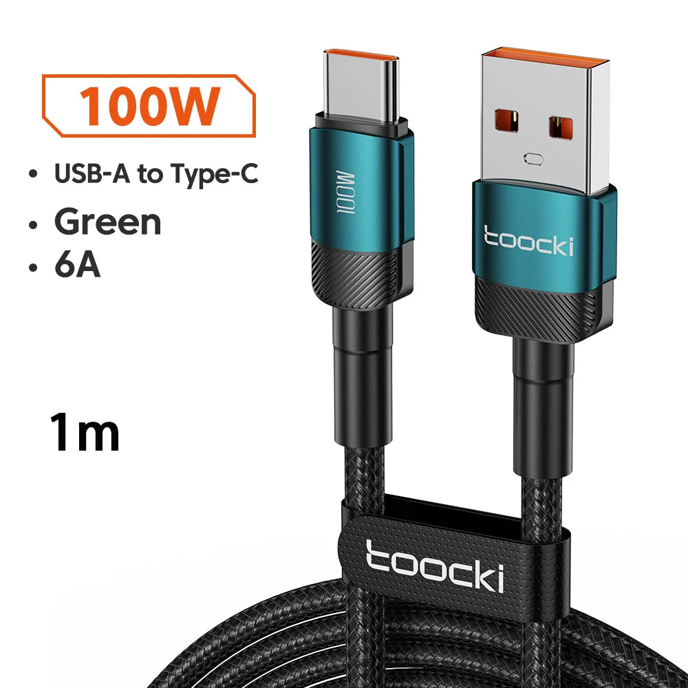 Toocki 6A Cable USB a tipo C para Huawei Xiaomi PD 100W cargador de carga rápida Cable de datos USB C carga rápida para Samsung Oneplus