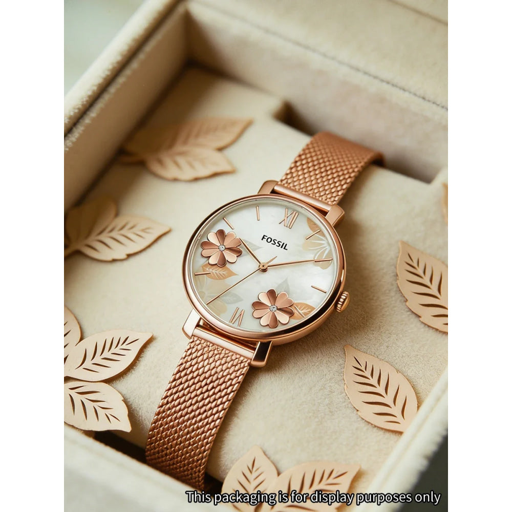 Fossil ES4534 Luxury Rose Gold Women Watches Stainless Steel Mesh Strap Quartz Wristwatch Mother of Pearl Clock Reloj Mujer