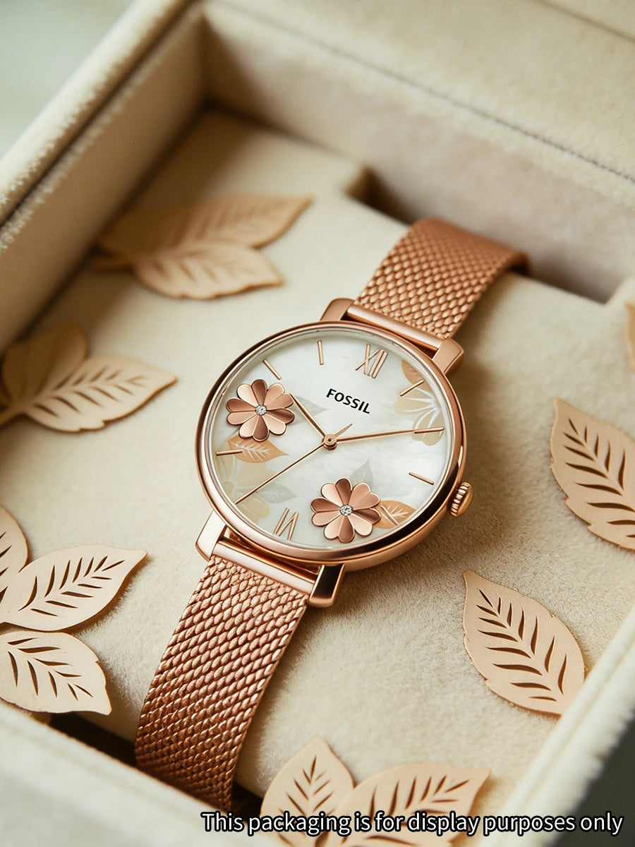 Fossil ES4534 Luxury Rose Gold Women Watches Stainless Steel Mesh Strap Quartz Wristwatch Mother of Pearl Clock Reloj Mujer