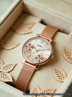 Fossil ES4534 Luxury Rose Gold Women Watches Stainless Steel Mesh Strap Quartz Wristwatch Mother of Pearl Clock Reloj Mujer