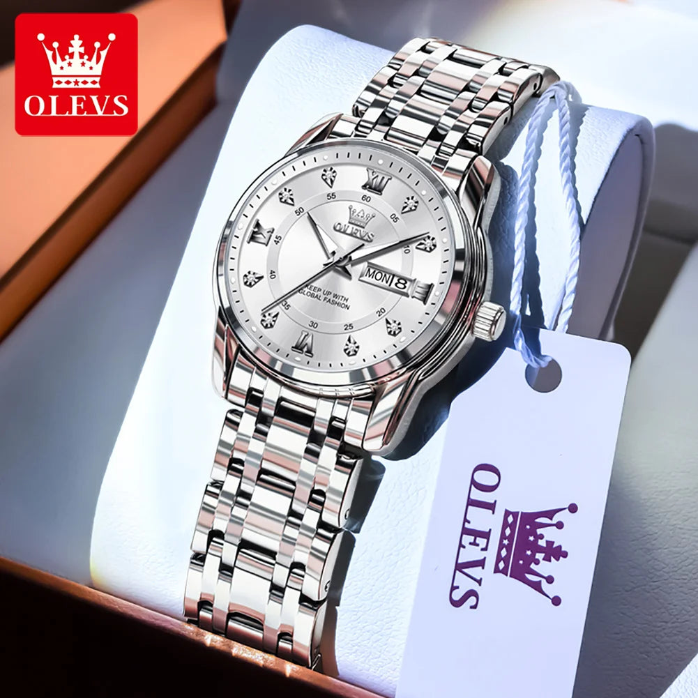 OLEVS 5513 reloj para hombre marca de moda Original reloj luminoso resistente al agua de cuarzo para hombre caja de reloj con calendario Dual de acero inoxidable
