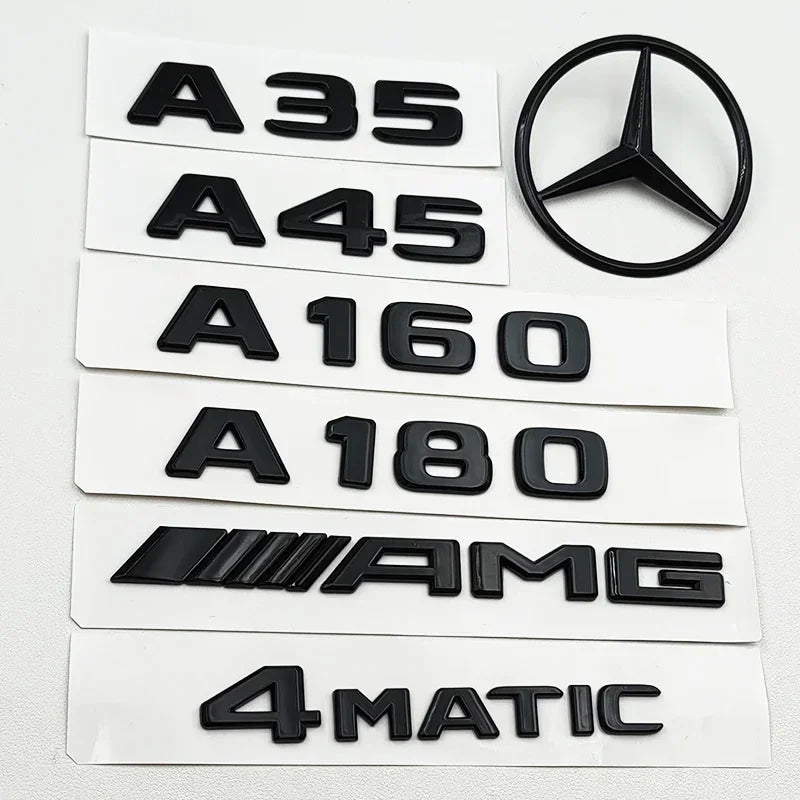 3D ABS Black A35 A45 A160 A180 A200 A250 Logo Letters 4MATIC Badge Car Rear Star Sticker AMG Emblem For Mercedes Benz