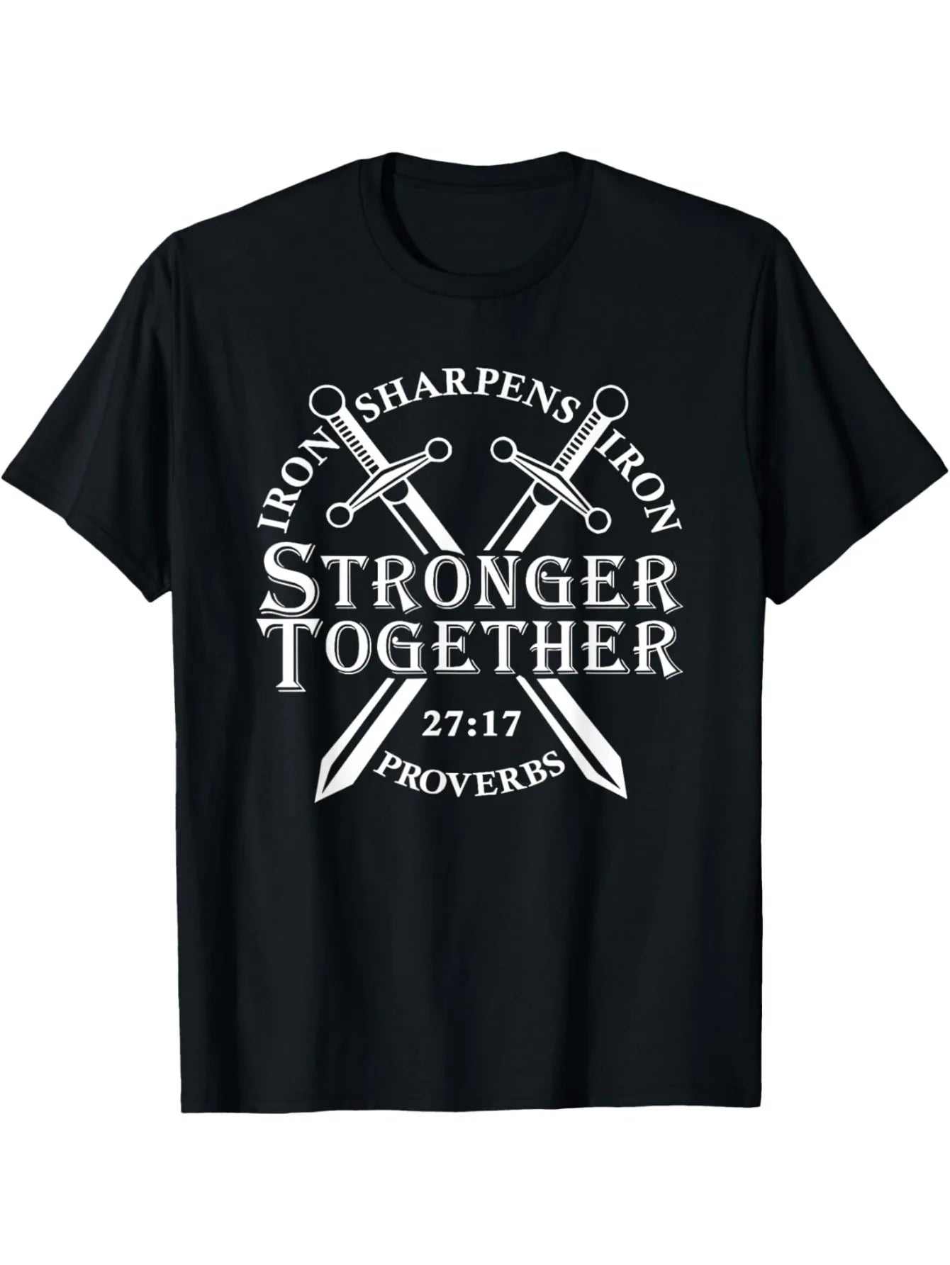 Iron Sharpens Iron Men's Tee, Proverbs 27:17 Black Cotton Faith Graphic Tee