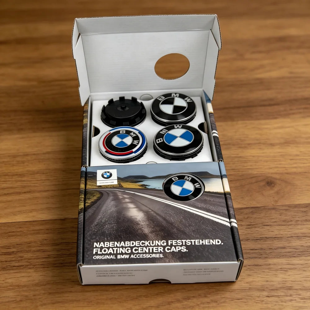 4Pcs 56/68mm Floating Wheel Center Caps Emblem Badge For BMW 50th Anniversary E90 E60 F10 F20 G20 G30 E53 E85 E70 E84 F48 1/3/5