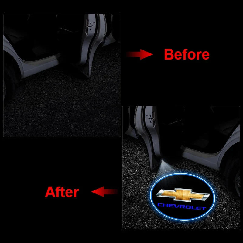 LED Car Door Welcome Light Decoration Light Car Badge logo For Chevrolet Onix Cruze Silverado Impala Equinox Malibu Tahoe Cobalt