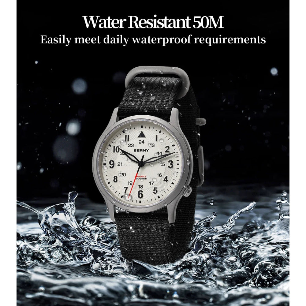 BERNY Titanium Watches for Men Classic Mens Field Watch Easy Read Outdoor Quartz Wristwatch Super Luminous Sapphire 5ATM