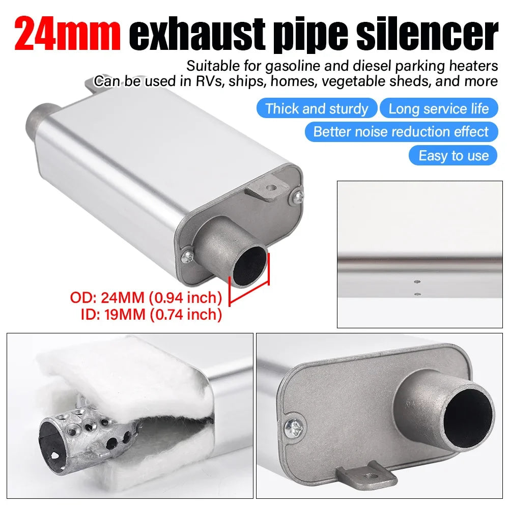 24mm Muffler Silencer S Curved Air Diesel Parking Heater Exhaust Pipe Aluminum Alloy Small Medium Large for Weibost Eberspach