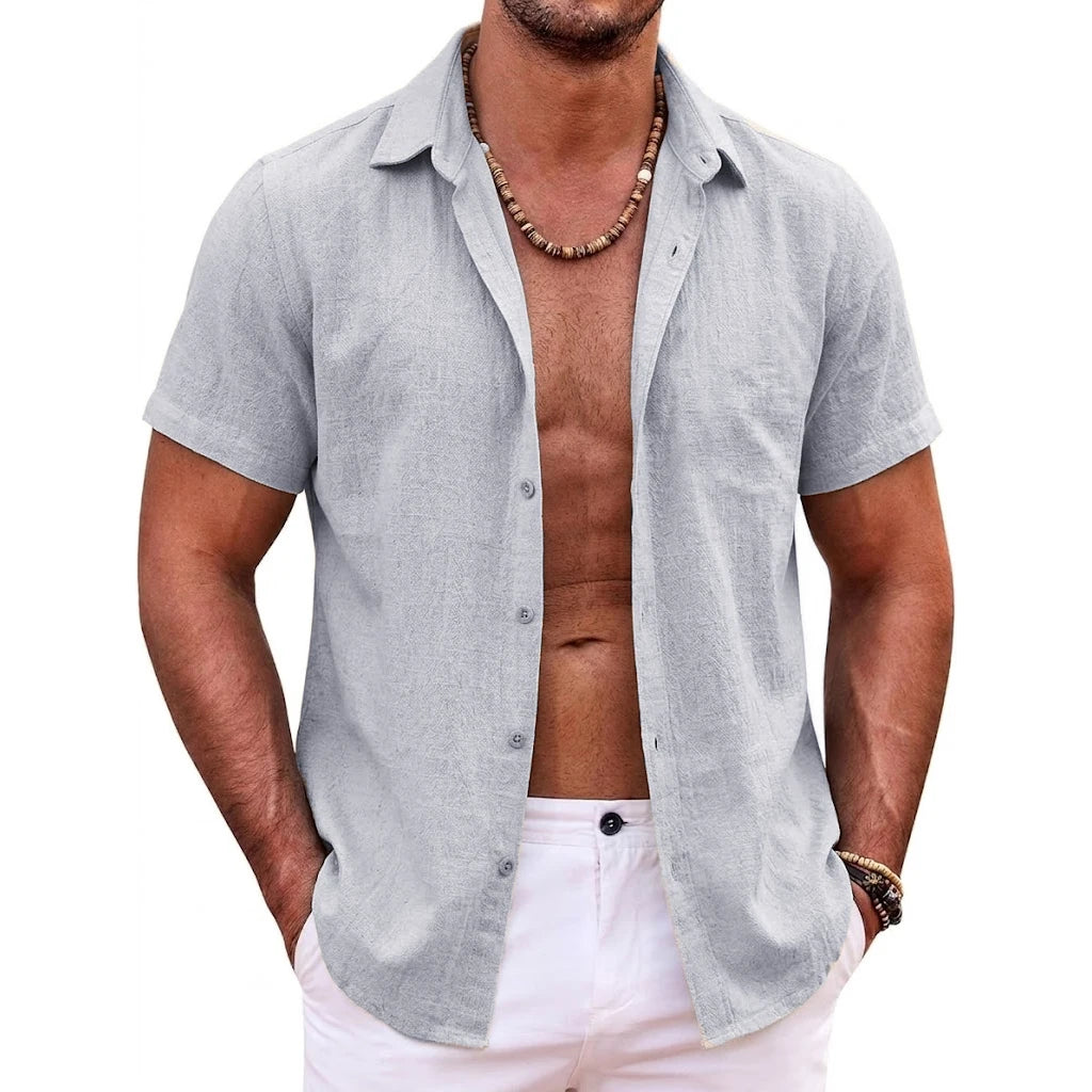 Mens Summer Hawaiian Short Sleeve Shirts Cotton Linen Lapel Tops Casual Breathable Beach and Gym Tees Plus Size for Men Tops