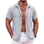 Mens Summer Hawaiian Short Sleeve Shirts Cotton Linen Lapel Tops Casual Breathable Beach and Gym Tees Plus Size for Men Tops