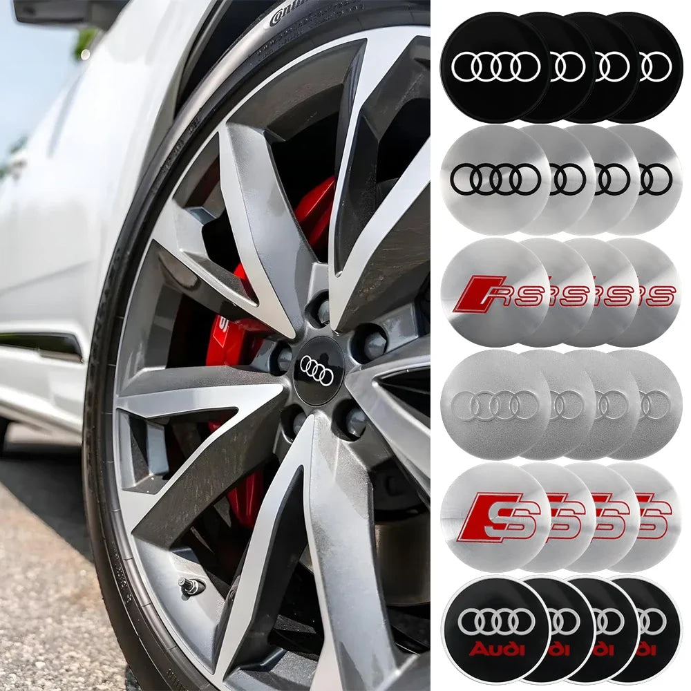 56/60/65MM Car Wheel Hub Caps Auto Emblem Tyre Center Covers Accessories For Audi A1 A2 A3 A4 A5 A6 A7 A8 Quyttro Sline RS Q2 Q3