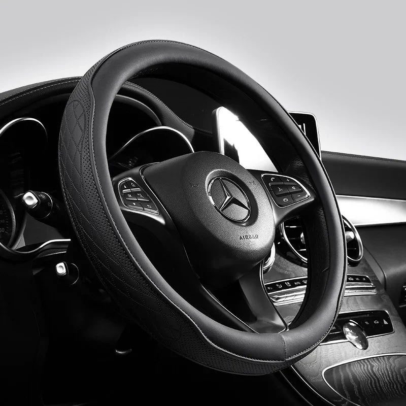 Funda para volante de coche de retales perforados de cuero Napa, antideslizante, transpirable, universal de 15 pulgadas (aproximadamente. 38,1 cm)