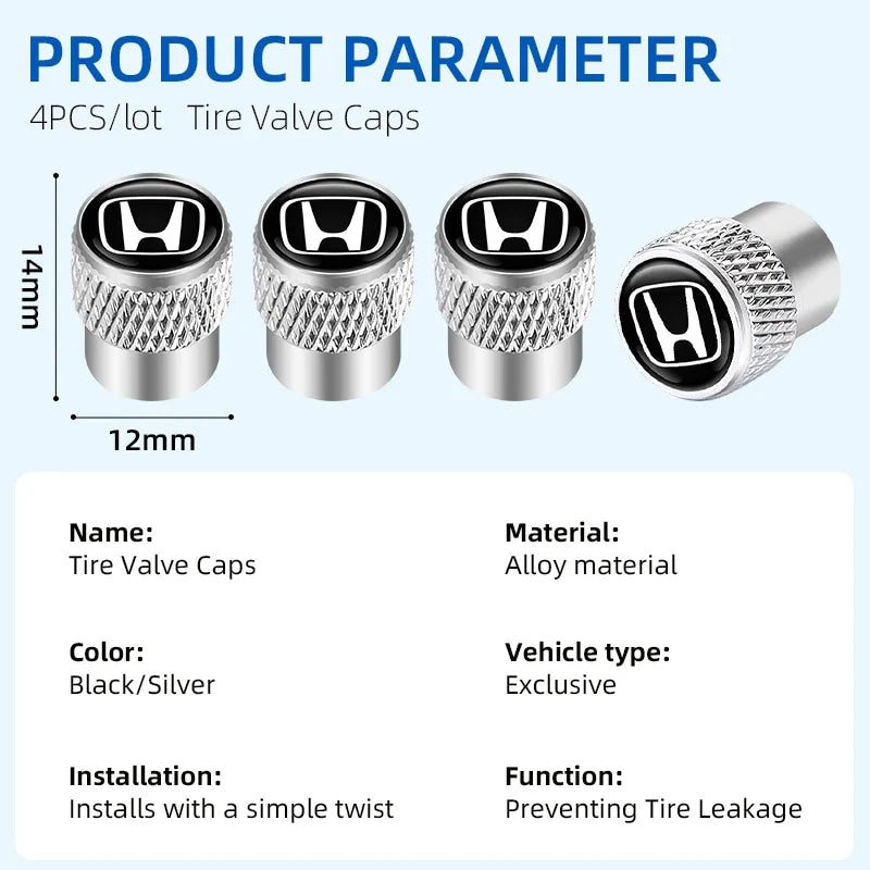 Car Tire Stem Valve Caps Aluminium Car Dustproof Caps Tire Wheel Stem Air Valve Caps For Honda Civic XR-V HR-V City Accord Jazz