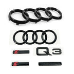Black for AUDI Q3 2013-2022 4Ring Logo ABS Car Hood Front Grille Emblem Side Rear Trunk Badge Sticker Sline Quarrto Decoration