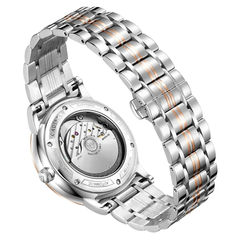 CADISEN Automatic Mechanical Ultra-thin Wriswatch MIYOTA 9015 Top Brand Luxury Curved Single-dome Sapphire Crystal Watch Man