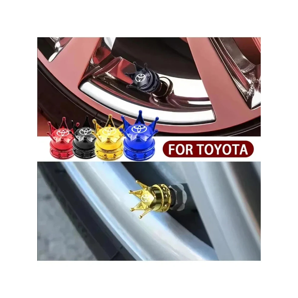 4PCS Crown Style Tire Valve Stem Caps, Air Caps Cover, Aluminum Alloy Dustproof And Waterproof Valve Caps Cover For All Toyota