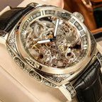 A MEN'S Black Zinc Alloy Business Style Luminous Carved Fully Automatic Tourbillon Hollow Mechanical Watch