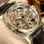 A MEN'S Black Zinc Alloy Business Style Luminous Carved Fully Automatic Tourbillon Hollow Mechanical Watch