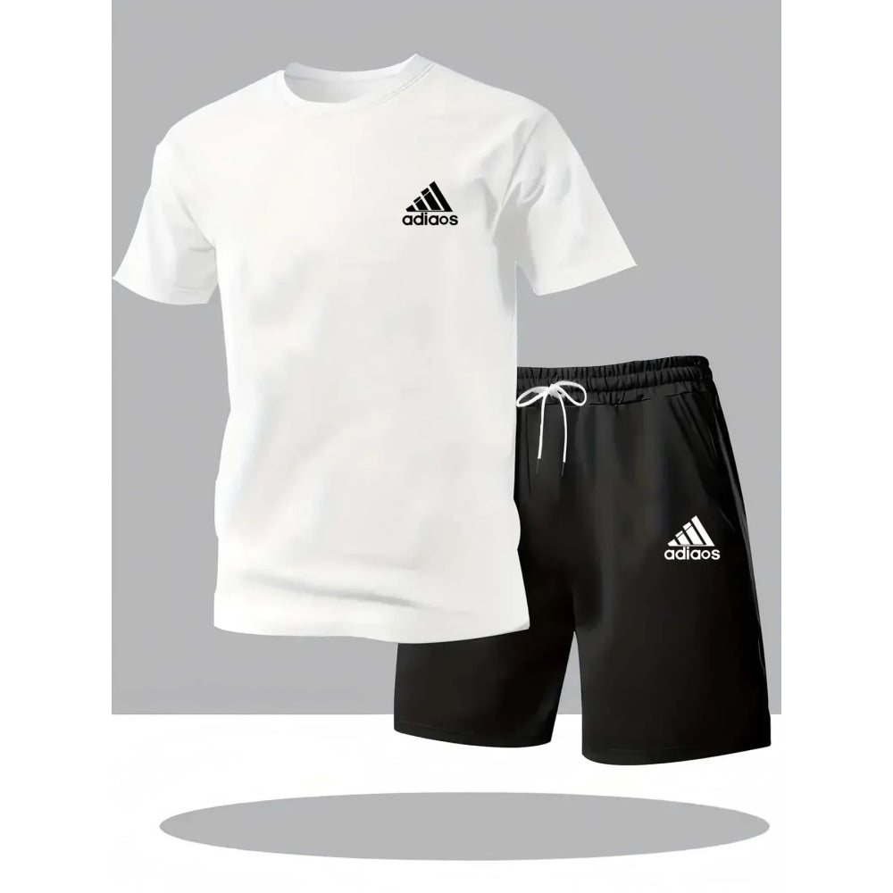 New summer fitness sportswear for men, short-sleeved T-shirt and shorts two-piece set, breathable and quick-drying casual wear.