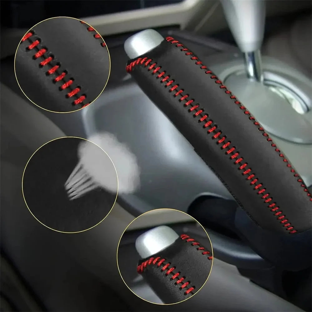 Funda de freno de mano, empuñaduras de freno de mano de cuero genuino para Mazda 6, cubierta de cuero Natural en el freno de mano, accesorios interiores para coche