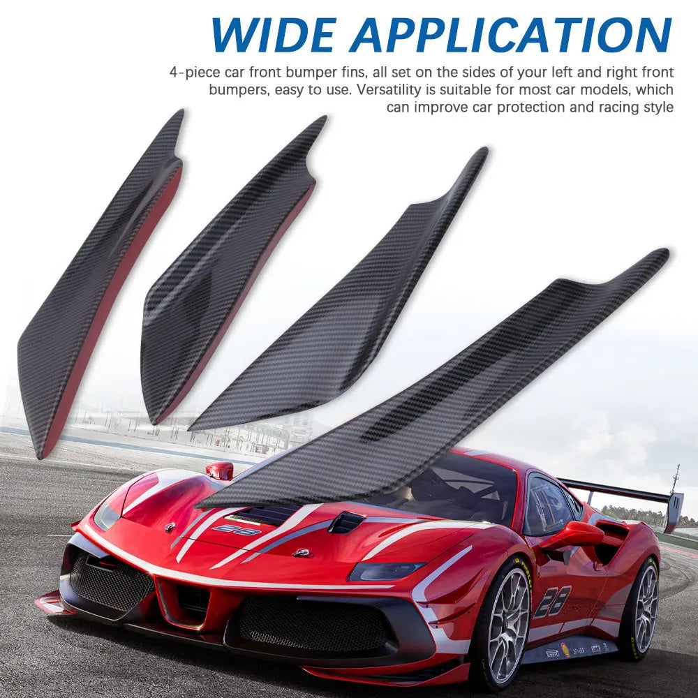 4pcs Front Bumper Side Canards Splitter Fins Universal Spoilers Carbon Fiber Car Door Anti-collision Belt Bumper Guard