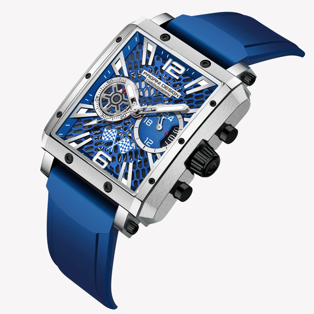 2026 New Pagani Design PD1725 Men Square Quartz Watch Chronograph 42MM Sapphire Glass Waterproof Racing Sports Silicone reloj