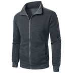 Chaqueta deportiva informal con cuello levantado y cremallera para hombre, top de color sólido para hombre